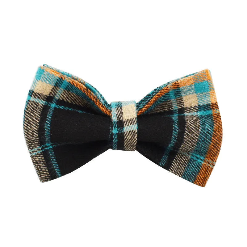 Retro green cloth dog collar, leash, vest, and bow four-piece accessory set