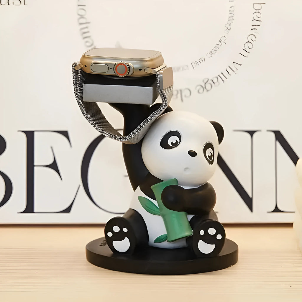 Resin cute panda phone holder small ornament bamboo panda style on desk with smartphone