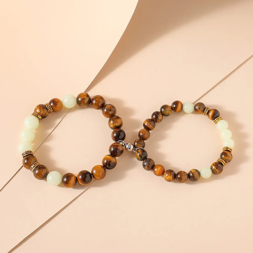 Geometric pattern couple bracelets in luminous amber colour Y552 with retro fashion design