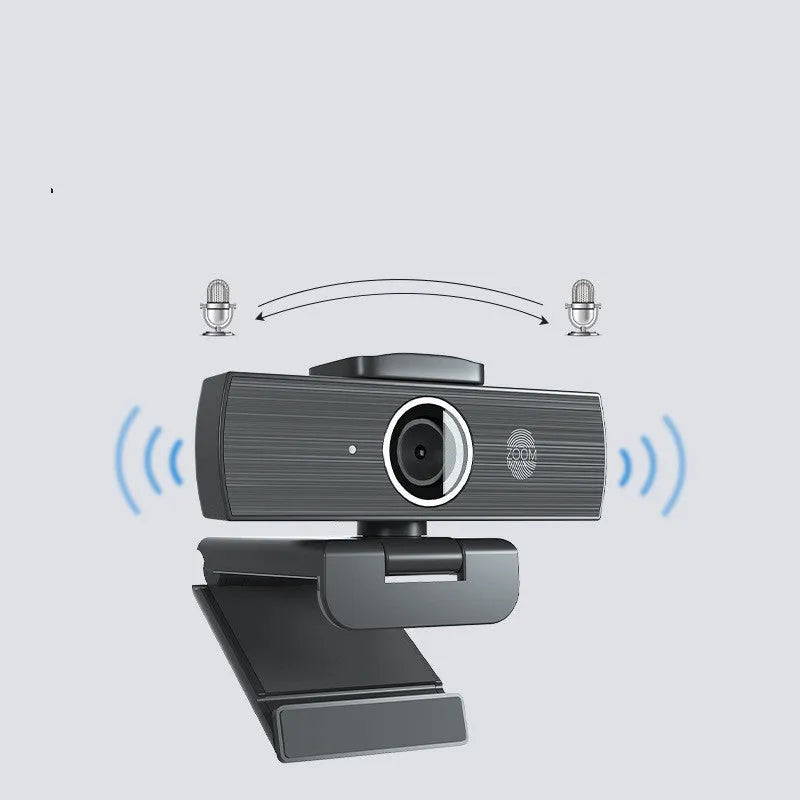 Black USB webcam with magnetic privacy cover for desktop computers and video conferencing