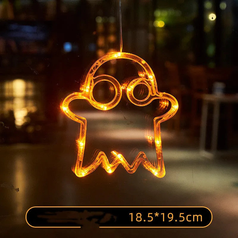 Halloween window hanging LED lights set with spider, pumpkin, and ghost shapes