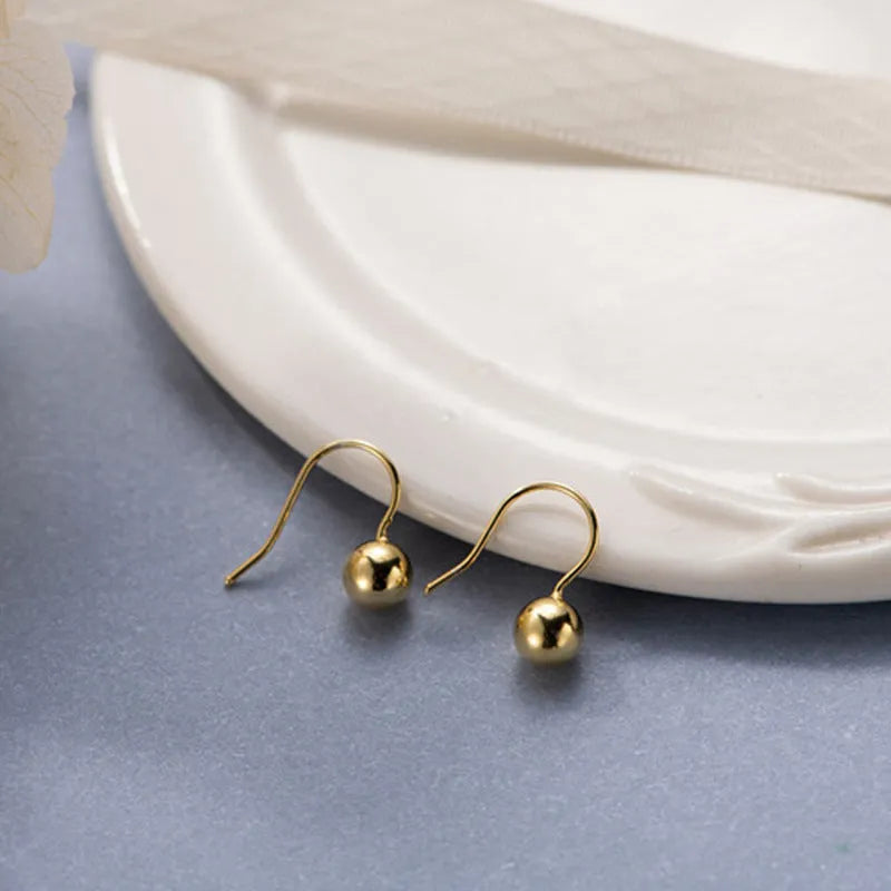 Geometric copper ballpoint ear hooks with electroplated white gold finish round shape chic style