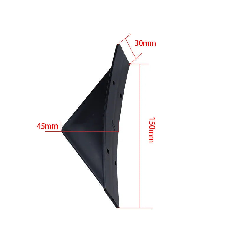 Black triangular automotive rear spoiler with carbon fibre effect pattern, 15cm dimensions
