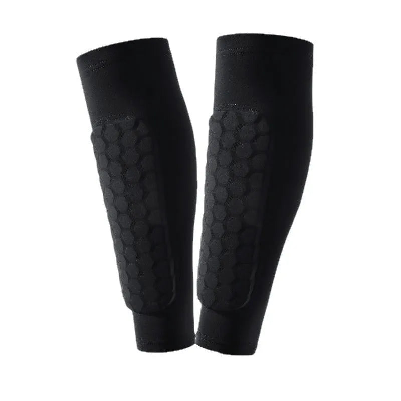 Outdoor sports honeycomb anti-collision leg protector in polyester fibre, available in five colours and sizes M L XL