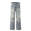 Men's blue retro straight-leg jeans with ripped detailing and cotton-blend fabric