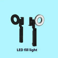Black handheld LED fill light for mobile phone photography showing front view.