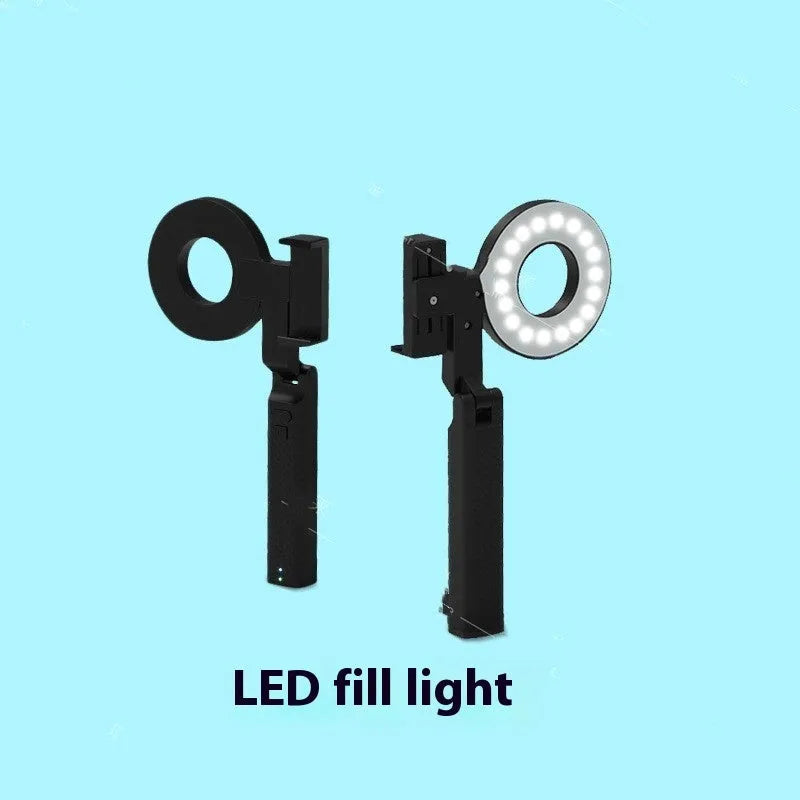 Black handheld LED fill light for mobile phone photography showing front view.