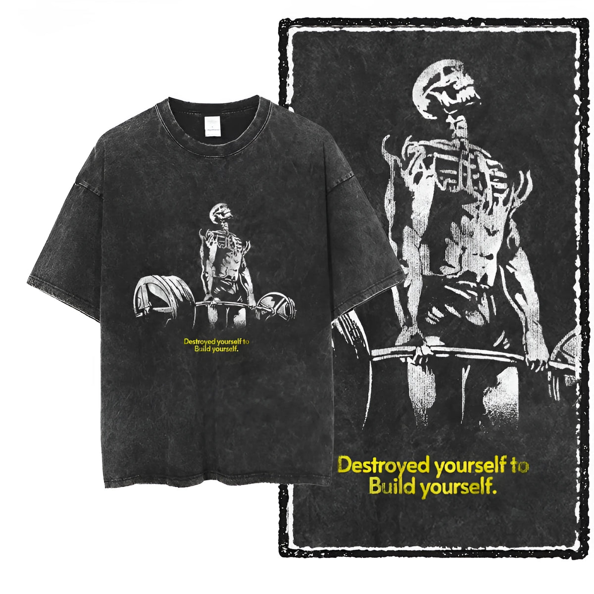 Black retro washed pure cotton T-shirt with loose fit and conventional short sleeves, sizes S to XXXL