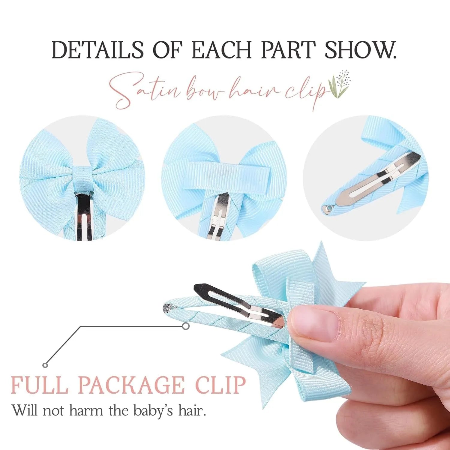 40 piece set of colourful grosgrain ribbon baby hair bow clips with wrapped snap clips