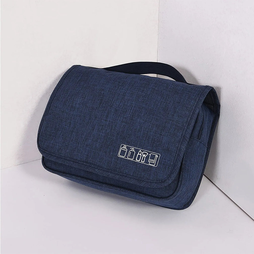 Waterproof nylon hanging toiletry bag with four zippered compartments and swivel hook, available in six colours.