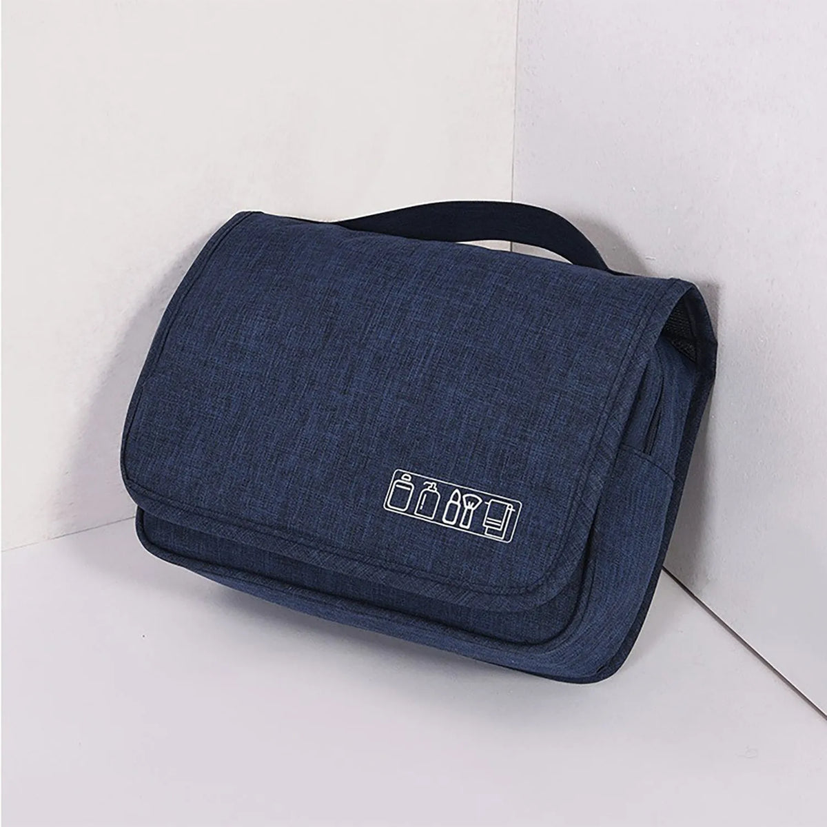 Waterproof nylon hanging toiletry bag with four zippered compartments and swivel hook, available in six colours.