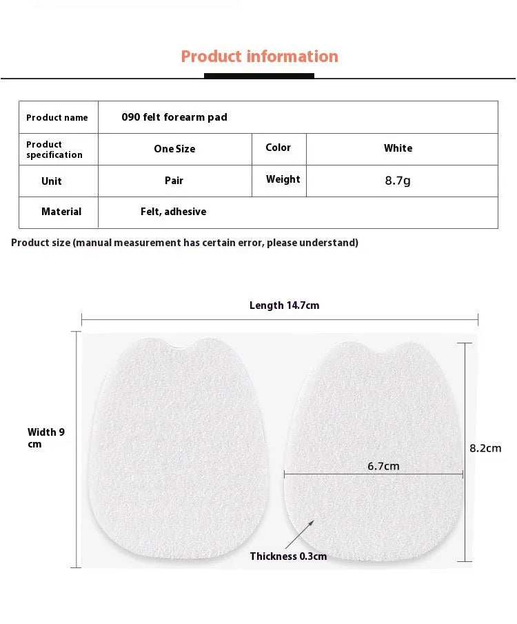 White thin felt shoe tongue protection sticker with front palm pad design.