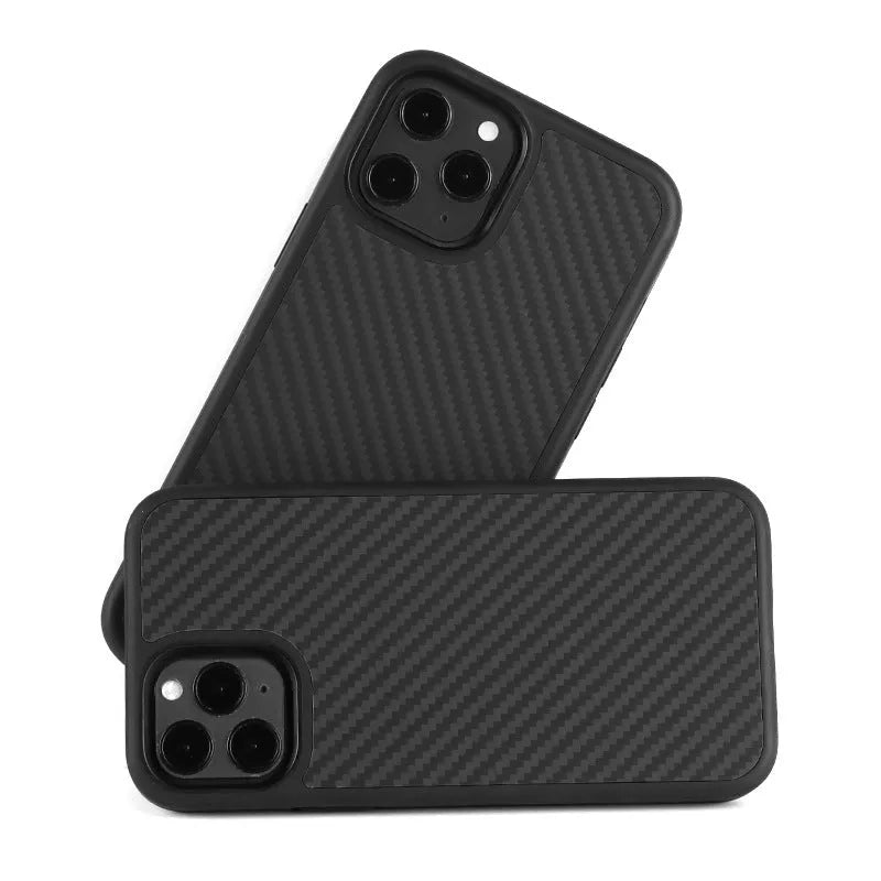 Solid black wooden phone case for iPhone with TPU and Kevlar construction.