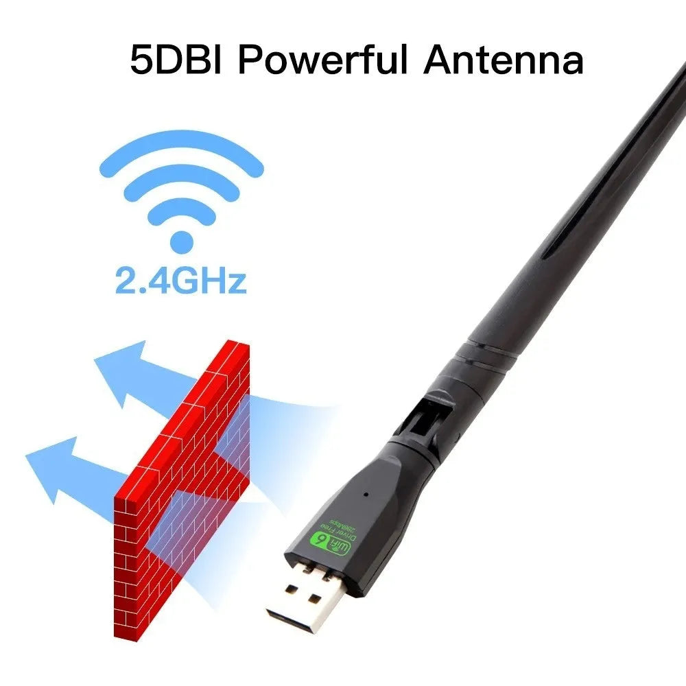 Black WiFi6 USB wireless network card for desktop and laptop computers