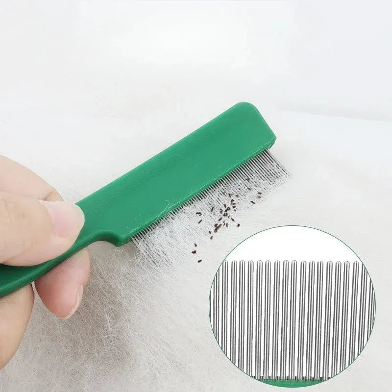 Green plastic handle stainless steel pet flea comb for dog and cat grooming
