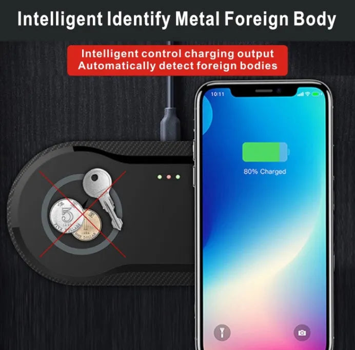 Black and white dual wireless charger charging two smartphones simultaneously on anti-slip silicone base