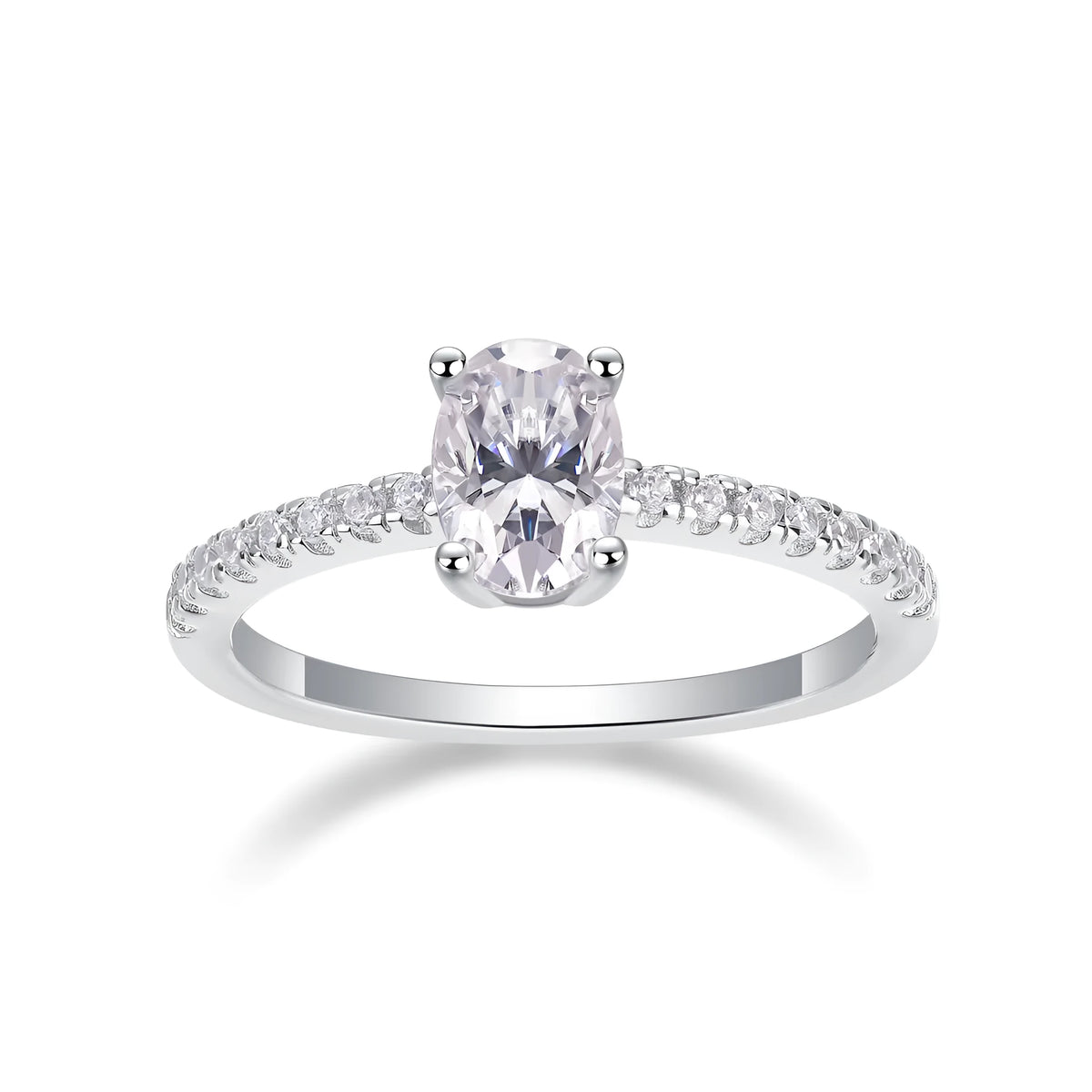 Egg-shaped 5x7mm moissanite wedding ring set in S925 silver with platinum plating, sizes 5 to 9, gift box and GRA certificate