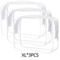 PVC transparent makeup bag set in three colours with semi-transparent design showing contents