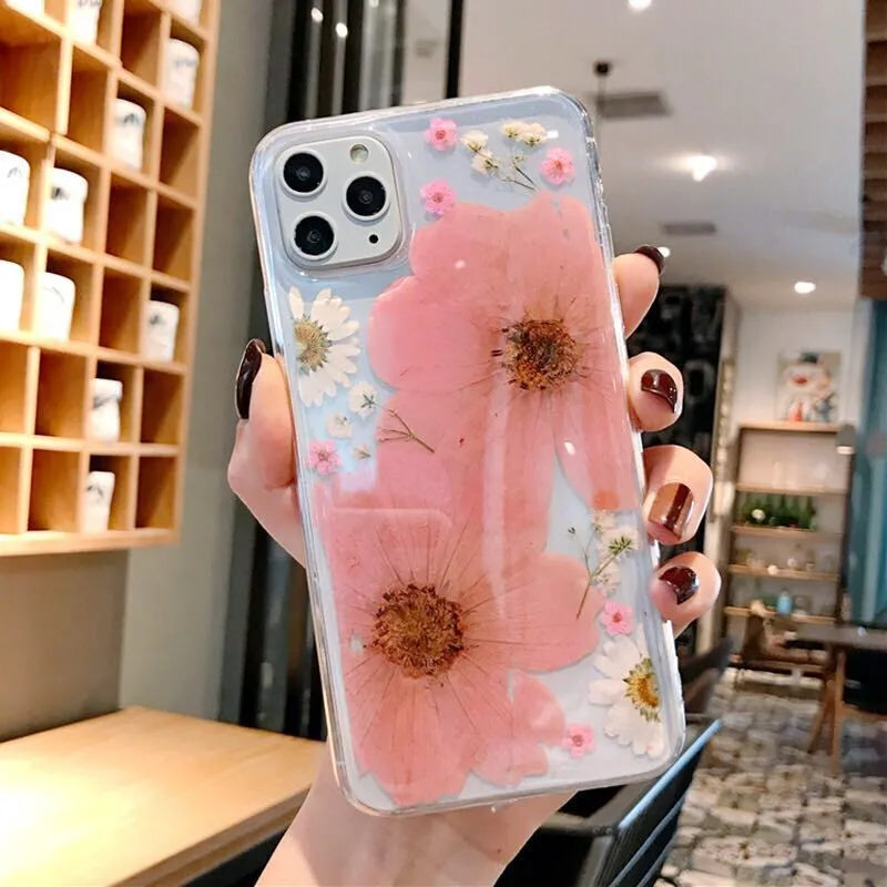 Floral TPU iPhone case with large pink flower design on iPhone 15 Pro