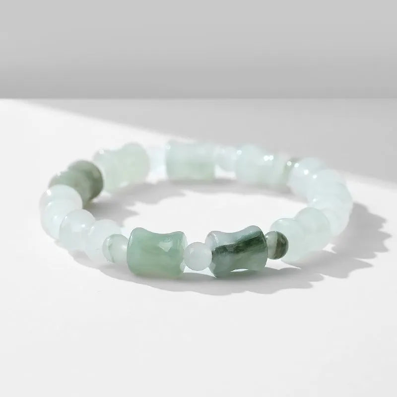Natural chalcedony and coconut shell beaded bracelet with safety lock clasp on elastic string