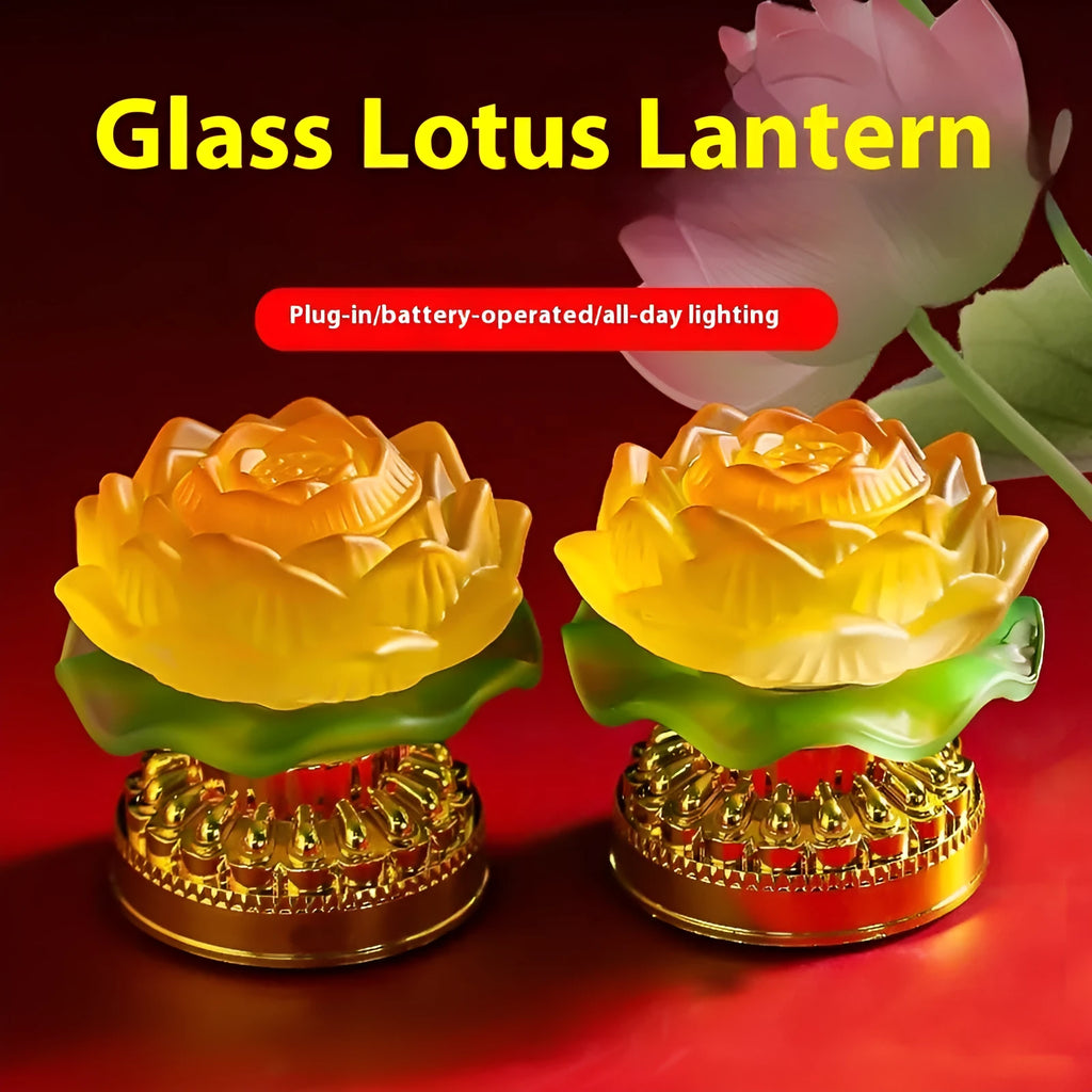 Yellow Chinese-style lotus lamp for Buddha fronts and spiritual decor