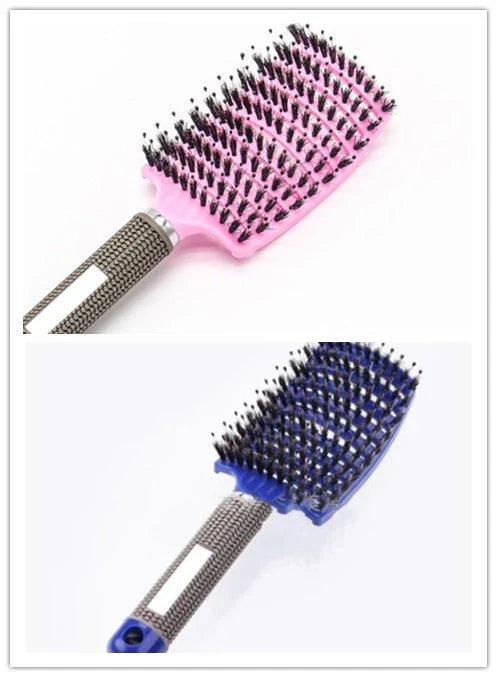 Detangling hairbrush with bristle and nylon teeth for effortless hair management and scalp massage