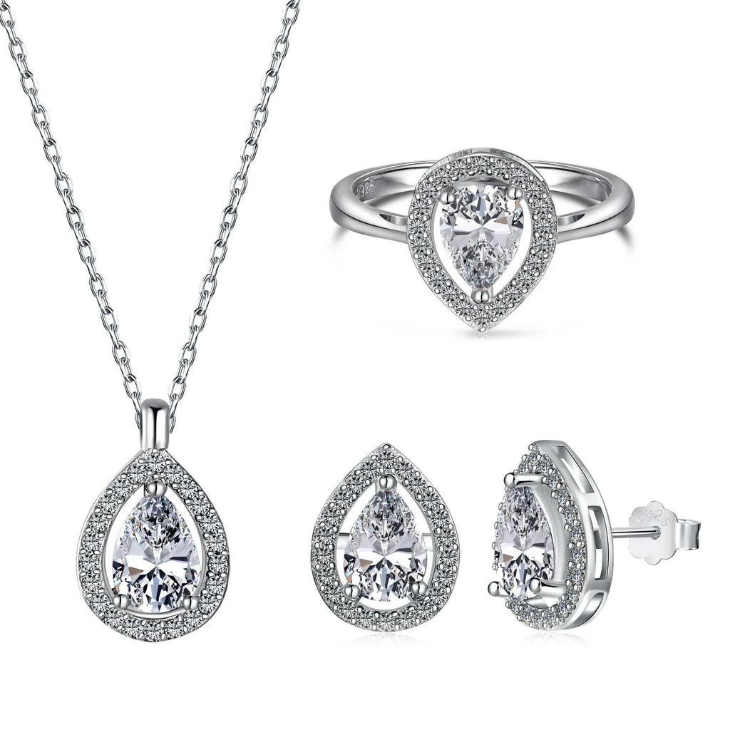 S925 sterling silver ring with drop-shaped diamond zircon stone in light luxury style, available in UK sizes No 5 to No 9