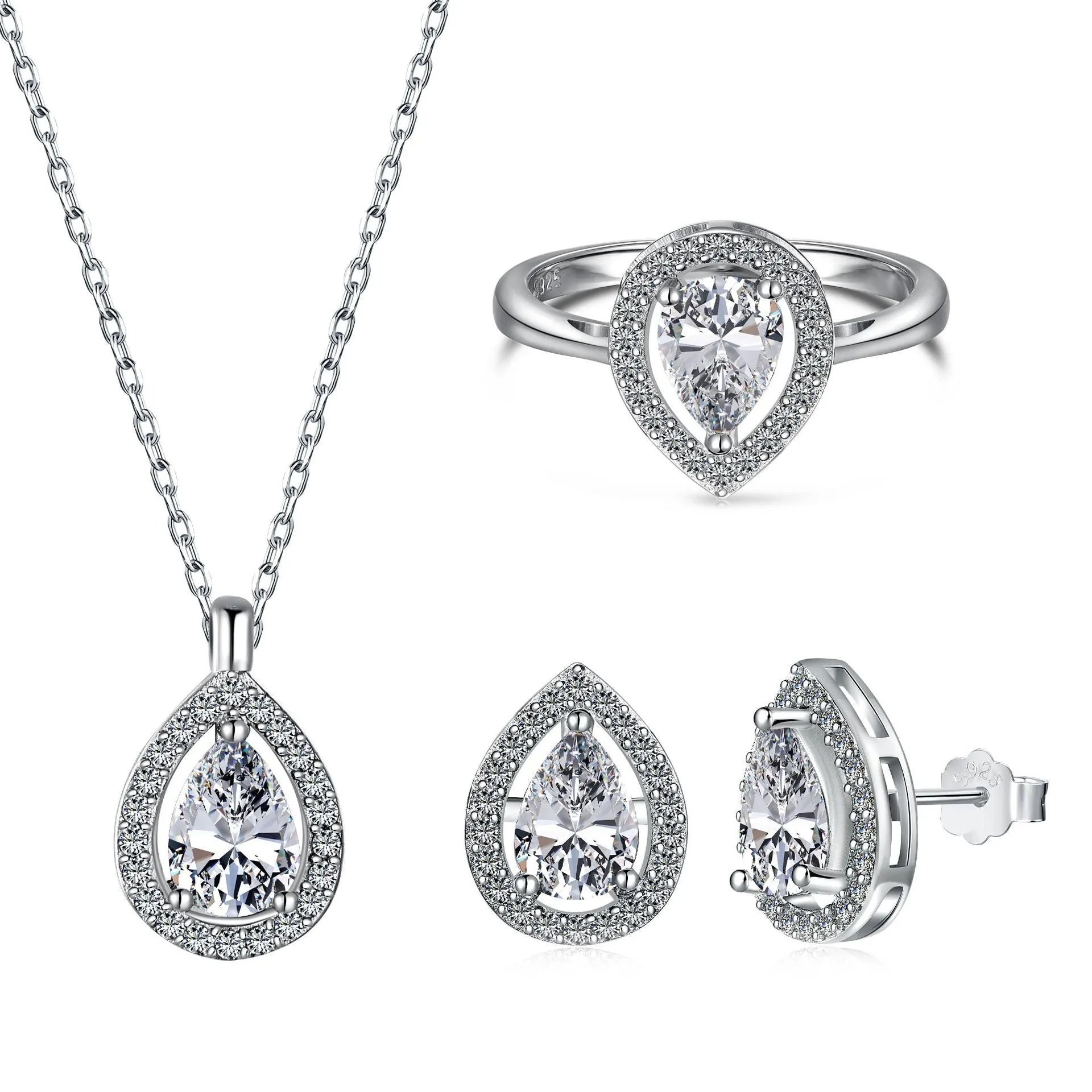 S925 sterling silver ring with drop-shaped diamond zircon stone in light luxury style, available in UK sizes No 5 to No 9