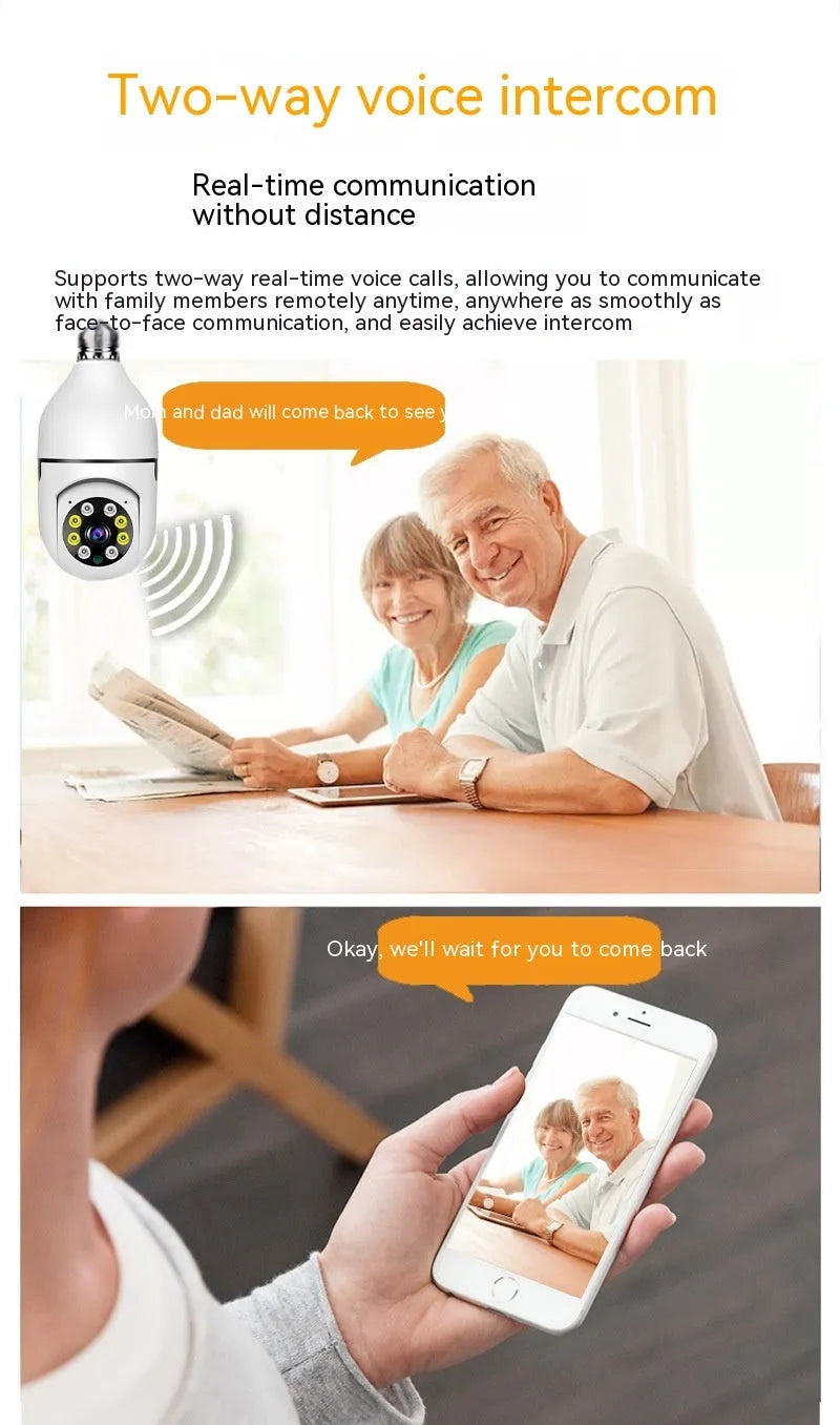 Wireless bulb security camera with 1080p and full colour night vision for indoor outdoor use