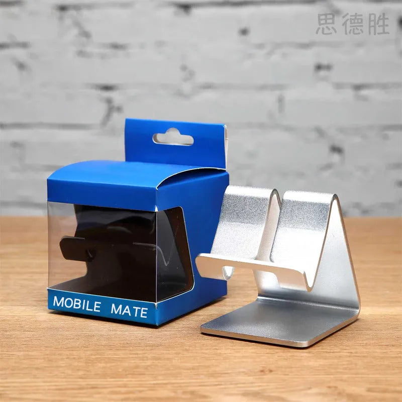 Aluminium alloy adjustable mobile phone tablet stand in black on a desk