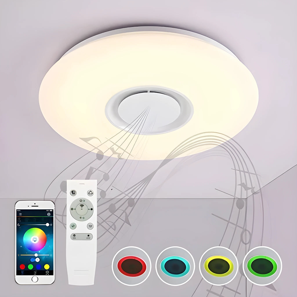 24W 40cm smart Bluetooth music LED ceiling lamp with white lampshade, controlled via mobile APP and voice
