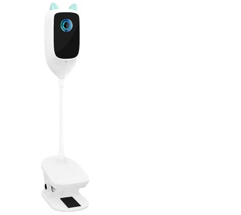 White transparent baby monitor with 1080p HD, 150-degree wide angle, infrared night vision, and USB power