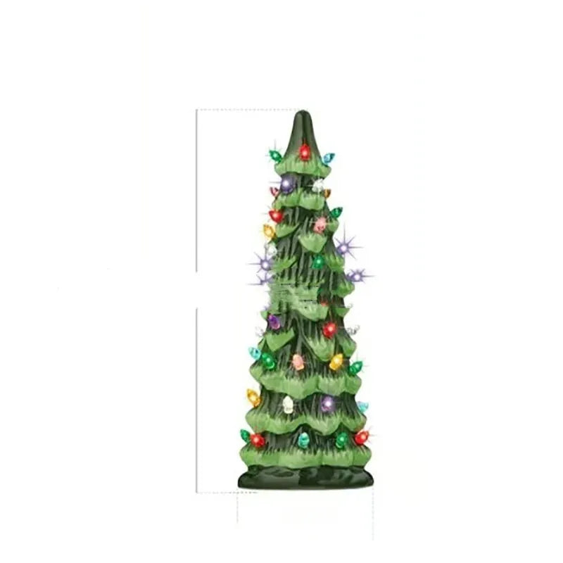 Resin Christmas tree ornament with coloured lights in European style, shown in 25cm size.