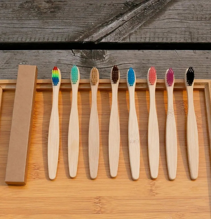 Eco friendly bamboo soft fibre toothbrush with biodegradable handle and soft bristles