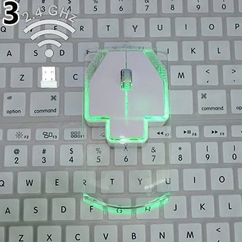Ultra-thin transparent 2.4GHz wireless optical luminous mouse with USB receiver for laptop or PC