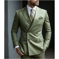 Men's grey two-piece Korean slim fit suit jacket and trousers on a hanger