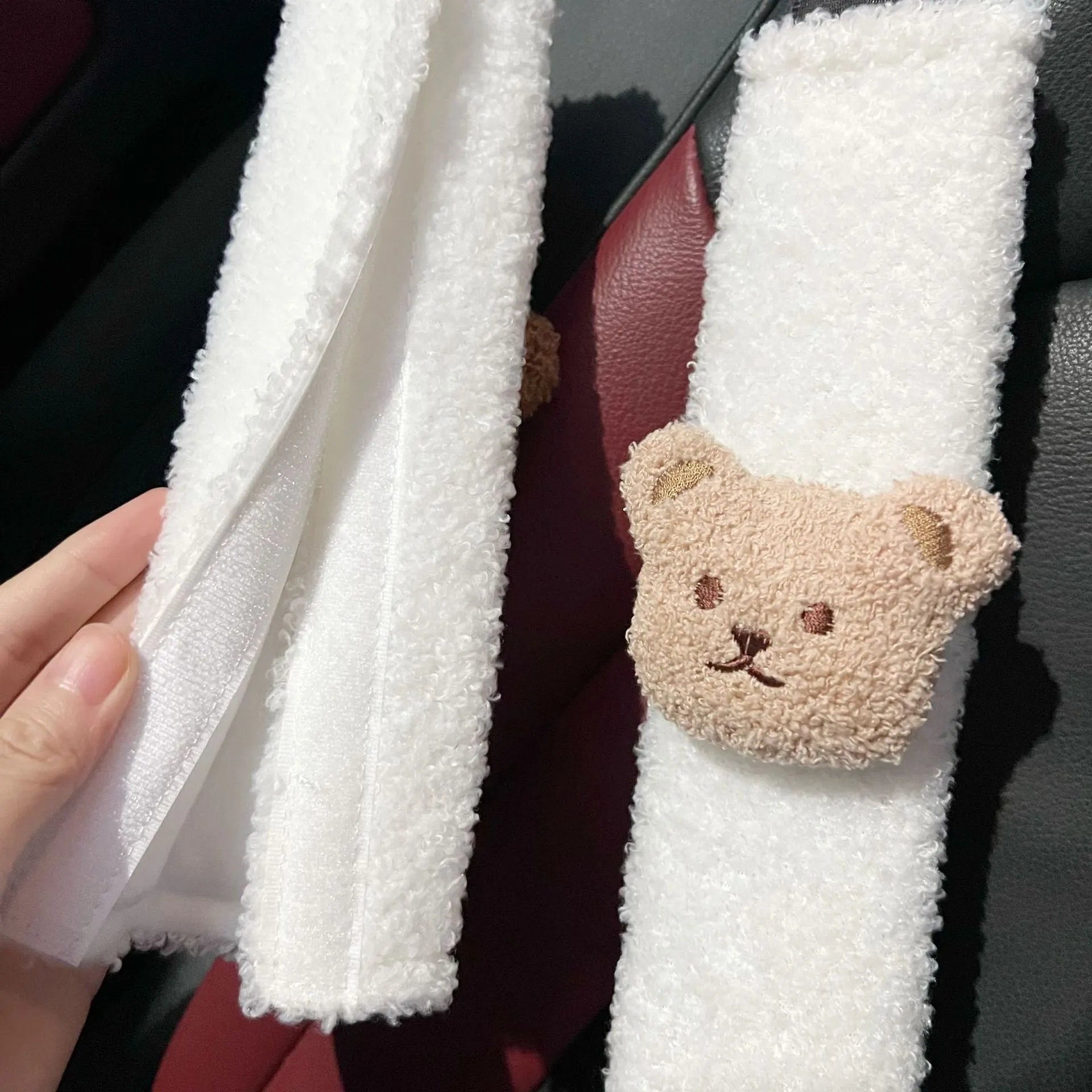 Cartoon bear plush car seat belt cover shoulder protector 25cm length khaki coffee bear design