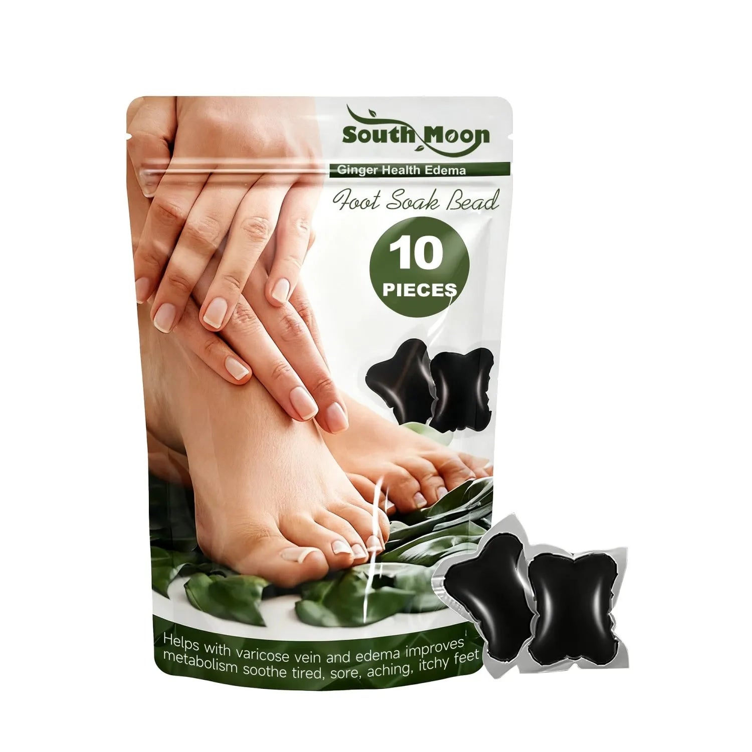 Ginger Health Edema Foot Soak Beads 10 Pack with wormwood and angelica foot bath beads in a pouch