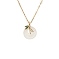 Natural chalcedony peace buckle pendant necklace in 925 silver with leaf shape and bamboo joint design, white gold finish