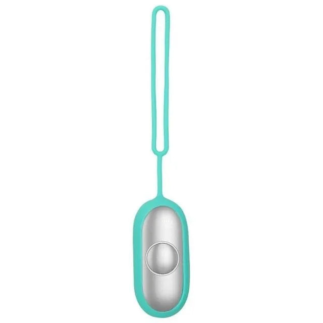 Handheld micro-current sleep aid device in grey, green, or orange colour with USB charging cable.