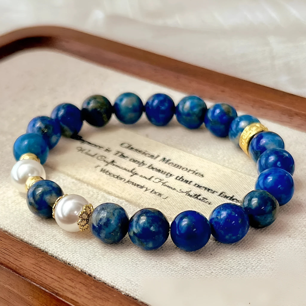 Green gold stone lapis lazuli retro bracelet in New Chinese style.
