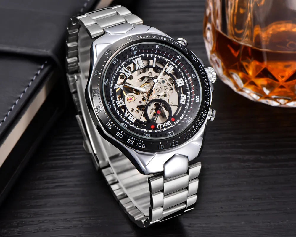 Men's MCE mechanical watch with explosion-proof feature, shown in one of four available colour options.