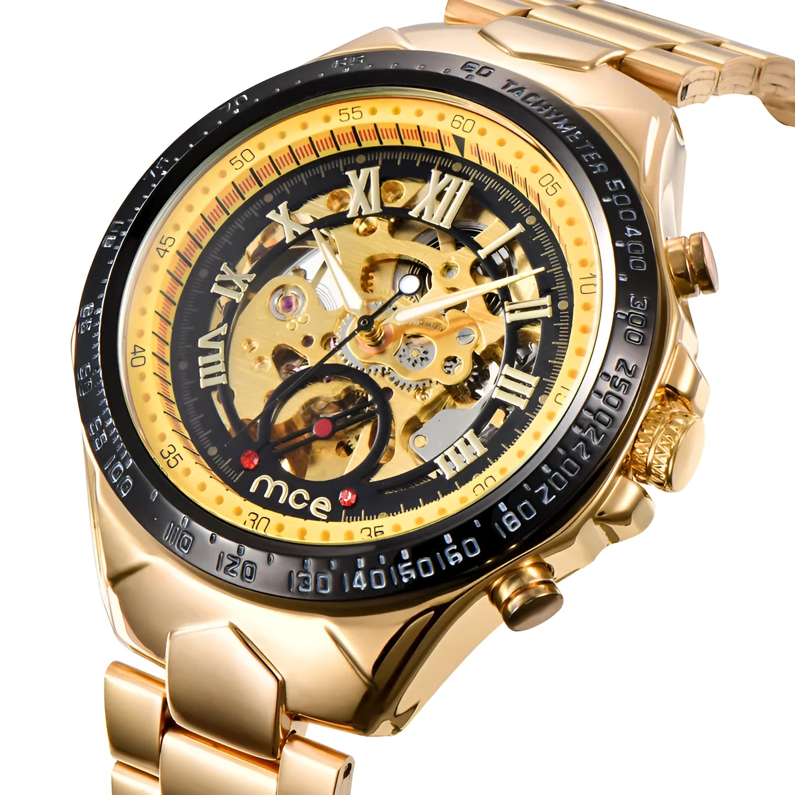 Men's MCE mechanical watch with explosion-proof feature, shown in one of four available colour options.