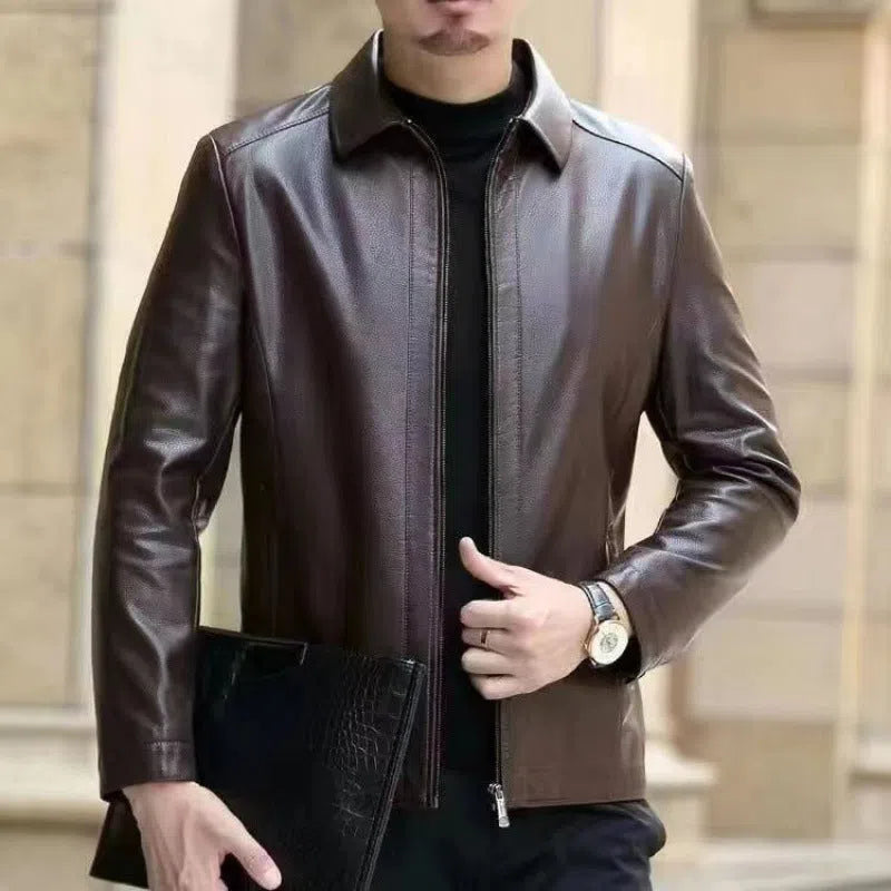 Men's genuine horse leather jacket, 100cm lengthened, stand or turn-down collar, black or brown, fleece-lined option