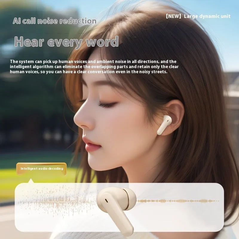 Wireless in-ear sports headset with noise reduction, waterproof PC ABS design, digital display, shown in black