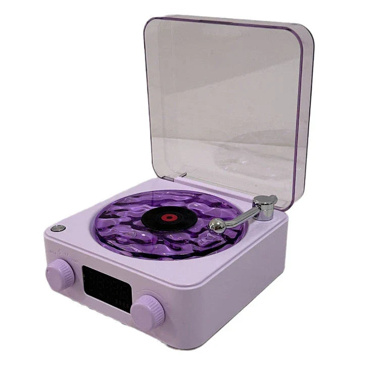 Retro Bluetooth Vinyl Record Player with Rotating Turntable, Nature Sounds, and RGB Lighting Effects