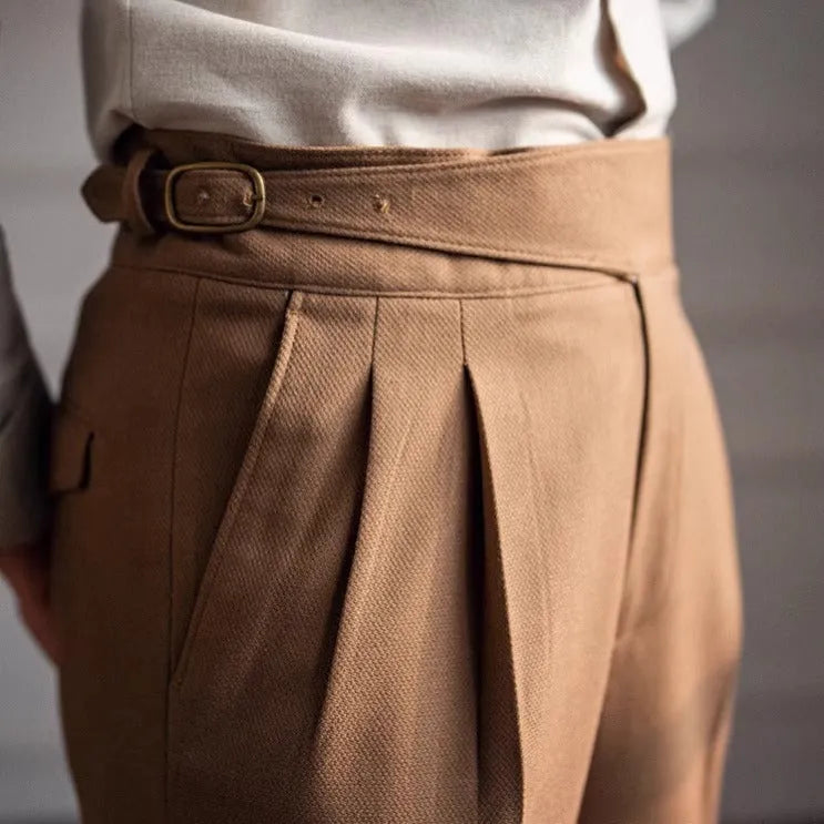 Men's high-waist straight-leg casual trousers in polyester available in multiple colours