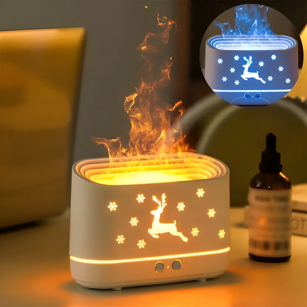 Elk Flame Humidifier Diffuser white plastic round shape realistic flame effect