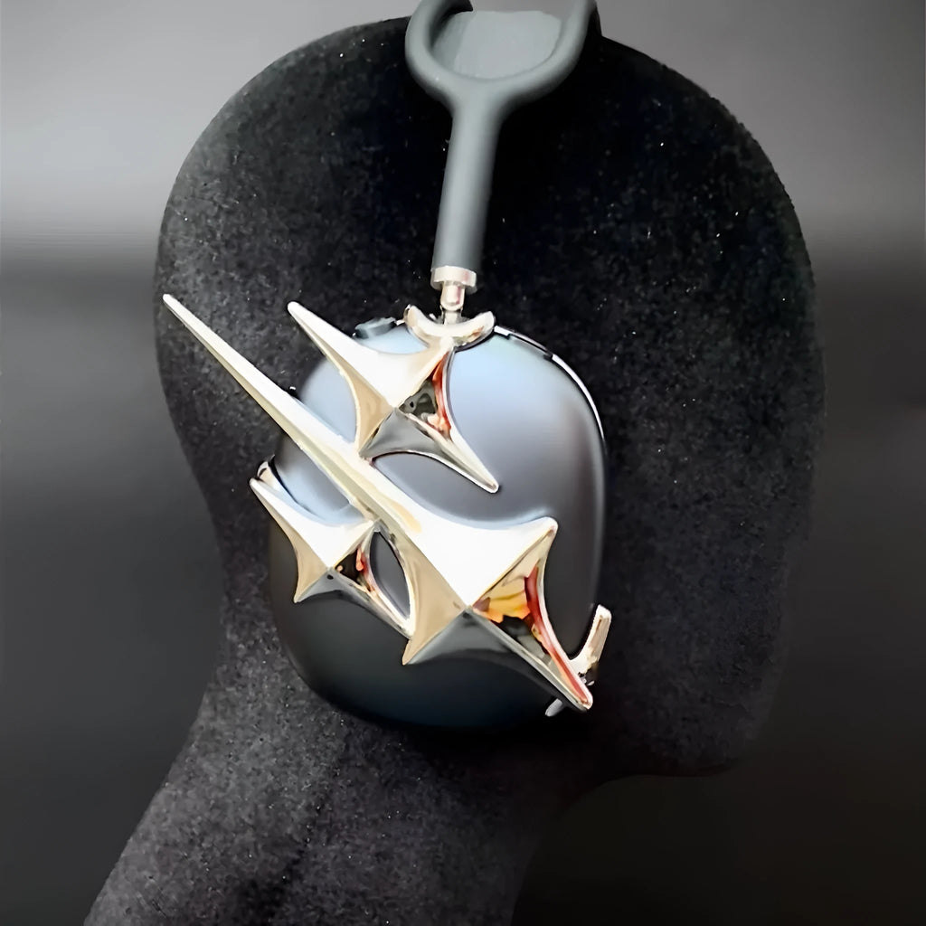 Silver electroplated resin AirPods Max case with twinkling star meteor pattern for left, right, or pair
