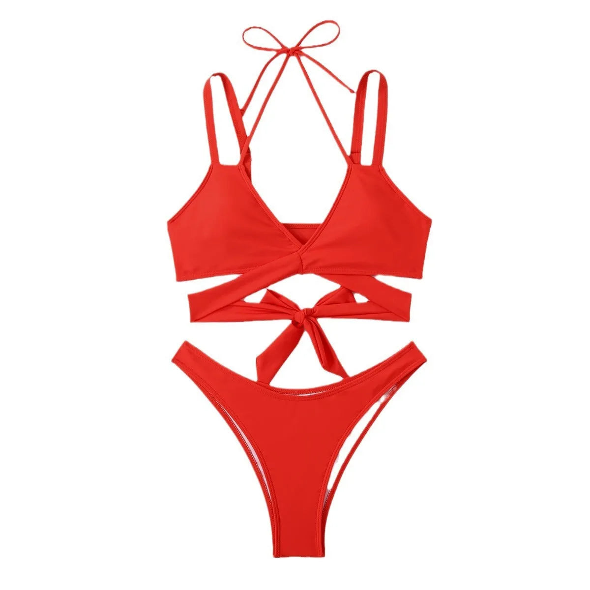 Solid colour women's bikini swimsuit with adjustable straps and briefs-style bottom